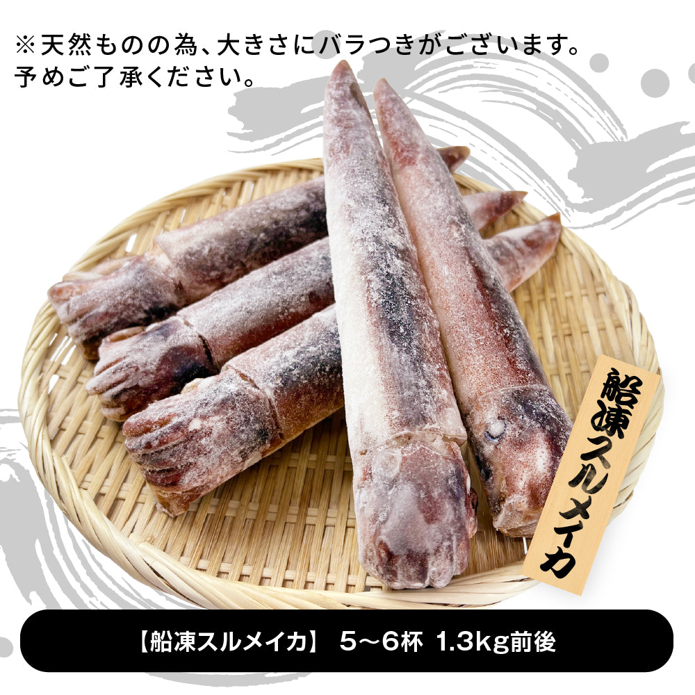 (a014-01) いかの街 八戸港産 船凍スルメイカ 4~6杯 (約1.3kg)