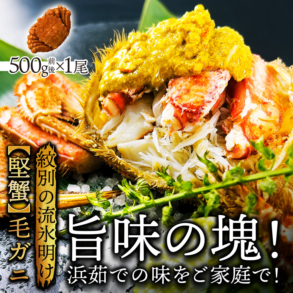 (a009-02)北海道産 浜茹で毛蟹(堅蟹) 約500g×1尾